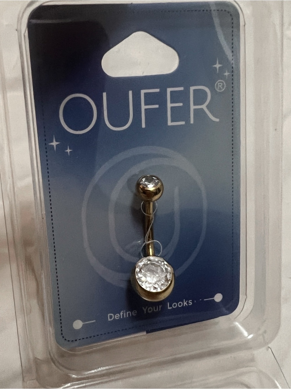 Silver Crystal Belly Button Ring - Clear Gem